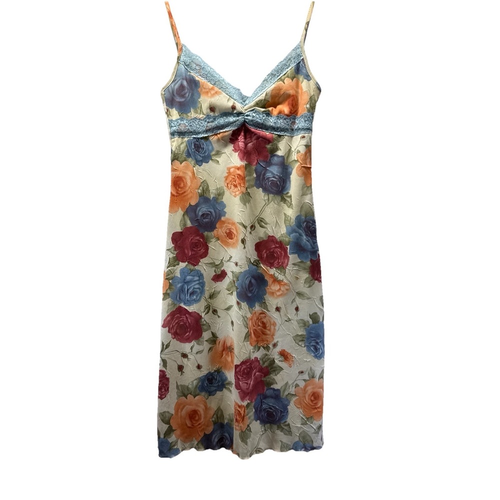 Vintage Women's Babydoll Dress Size 0 Floral Roses Lace Strappy Sheath V Neck